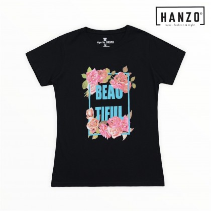 RGN BY HANZO Women T-shirt Short Sleeve Graphic Tee Baju T-shirt Wanita BEAU Tee - 106958#1 - Black/Grey